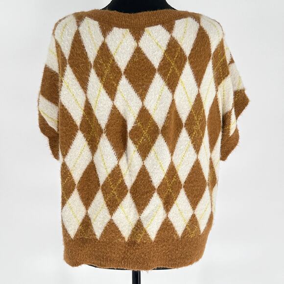 Free People Through the Motions Sweater Vest Retro Boxy Brown Cream M - Picture 5 of 13